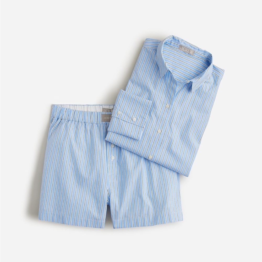 J Crew BOTTOM ONLY Long-sleeve cotton poplin boxer short set in stripe BT466